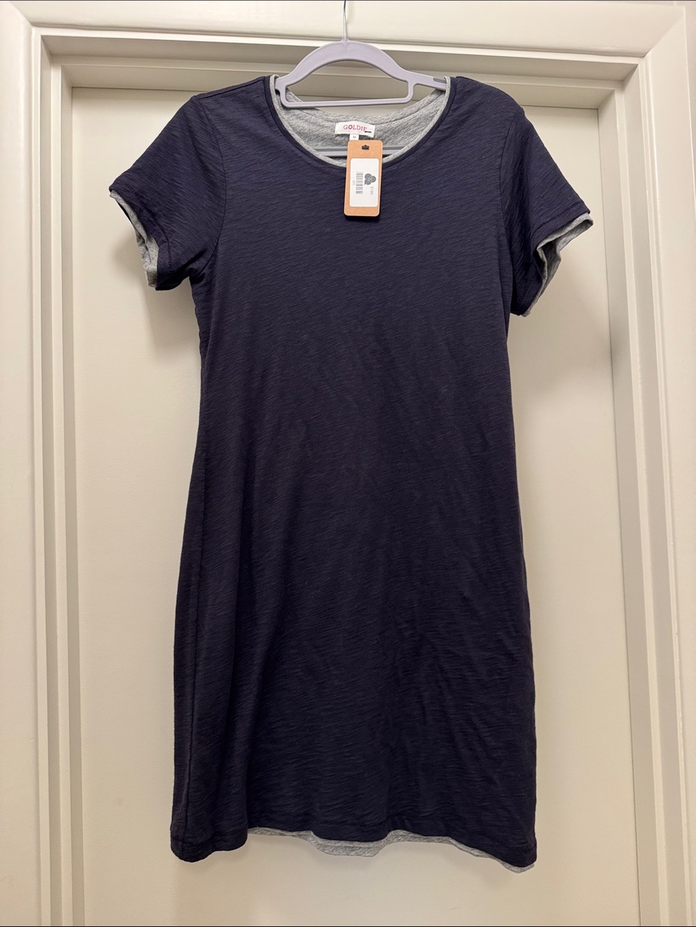 Goldie Navy Short-Sleeve Mini Dress with Heather Trim